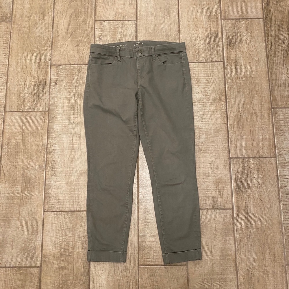 Loft Modern Skinny Ankle Pants 29/8 Olive Green Denim Cropped Preppy Casual Chic